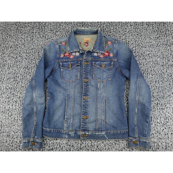 DRIFTWOOD Jackets & Blazers - Driftwood Geena Denim Jacket Womens Small Blue Floral Embroidered Distressed